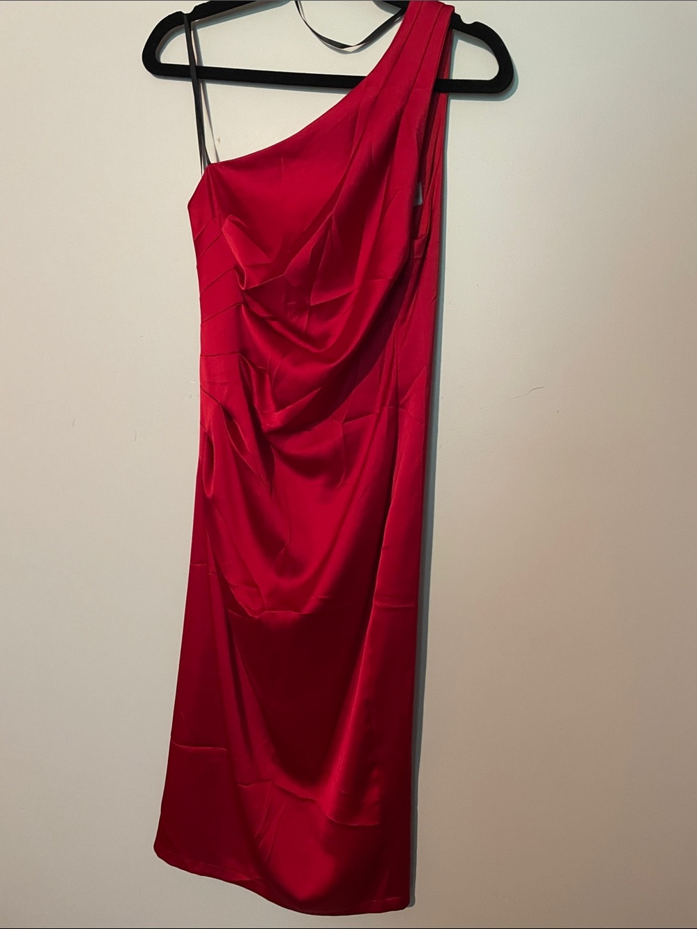 Premier Red One-Shoulder Satin Draped Dress